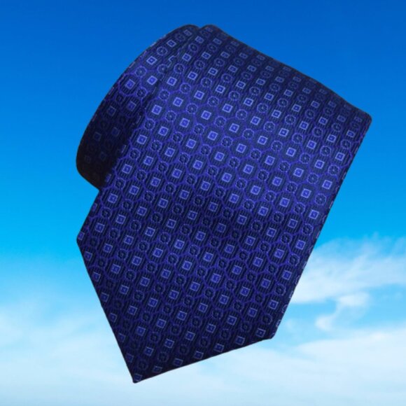 $490 New BRIONI Navy Blue Aqua Micro Squares Geometric Handmade Silk Neck Tie - Picture 3 of 16